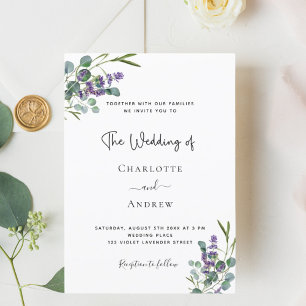 Eucalyptus lavender floral wedding invitation