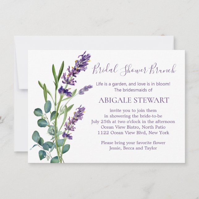 Eucalyptus Lavender Flowers Bridal Shower Invitation (Front)