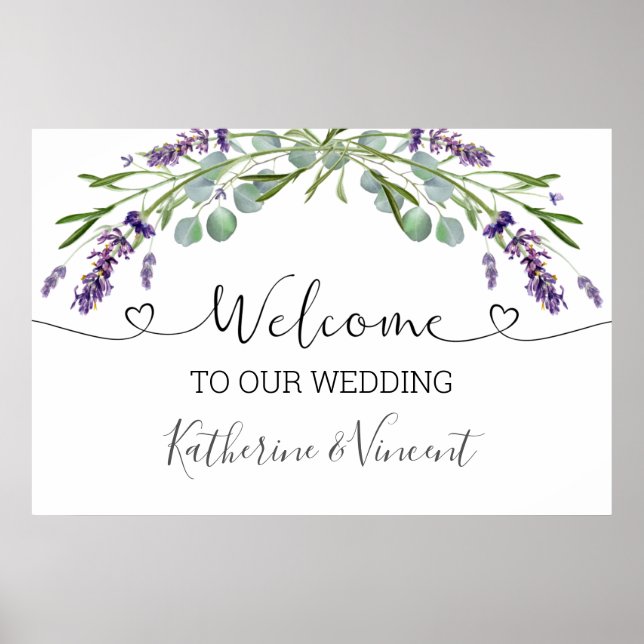 Eucalyptus Lavender Flowers Wedding Welcome Sign (Front)