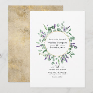 Eucalyptus Lavender Geometric Gold Wedding Invitation