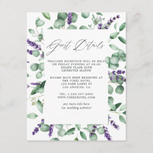 Eucalyptus Lavender Greenery Wedding Guest Details Enclosure Card