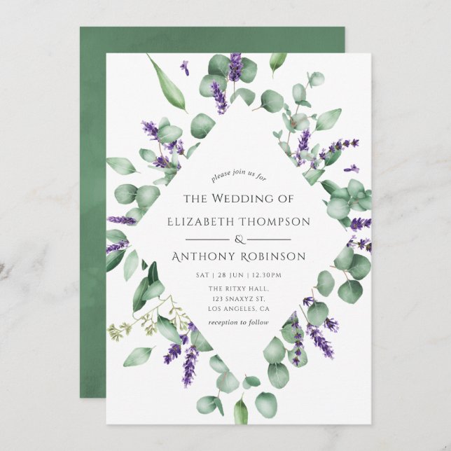 Eucalyptus Lavender Greenery Wedding Invitation (Front/Back)