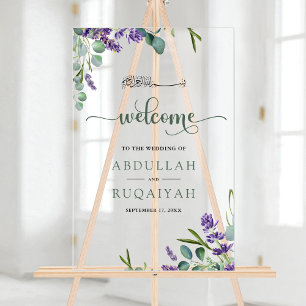Eucalyptus Lavender Muslim Wedding Welcome Acrylic Sign