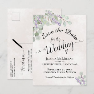 Eucalyptus & Lavender Pink Wedding Save the Date Announcement Postcard
