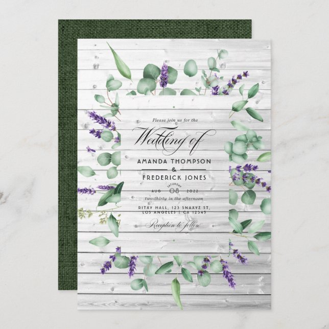 Eucalyptus Lavender Rustic Country Barn Wedding In Invitation (Front/Back)
