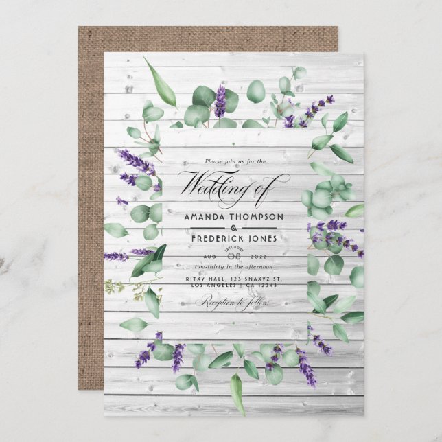 Eucalyptus Lavender Rustic Country Barn Wedding Invitation (Front/Back)