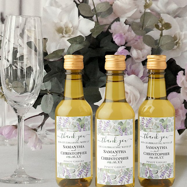 Eucalyptus Lavender Rustic Thank You Wedding Mini Wine Label (Creator Uploaded)