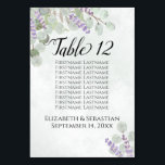 Eucalyptus & Lavender Rustic Wedding Seating Chart Table Number<br><div class="desc">These beautiful wedding table number cards include a list of 10 names to make it easy for your guests to find their seats. The design features an elegant boho chic style with rustic hand painted watercolor sprigs of eucalyptus leaves and lavender flowers in shades of sage green and purple. Perfect...</div>