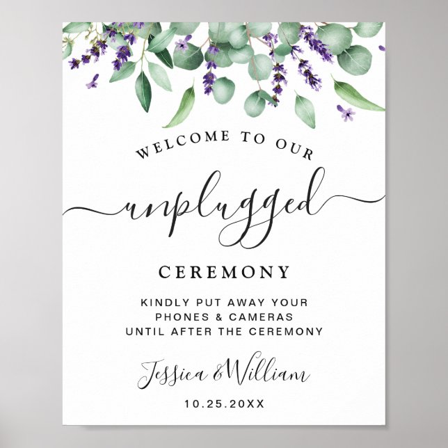 Eucalyptus Lavender Unplugged Wedding Ceremony Poster (Front)