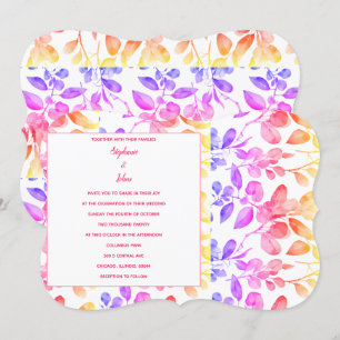 Eucalyptus Leaf Abstract Art Pink Colourful Weddin Invitation