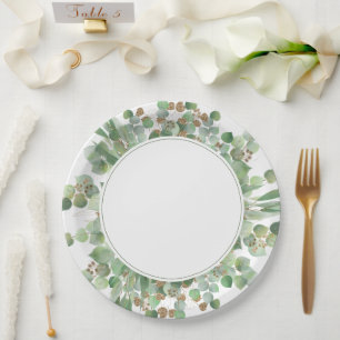 Eucalyptus Leaf Gold Glitter Greenery Wedding Paper Plate