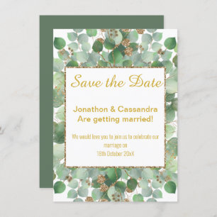 EUCALYPTUS LEAF GOLD SAGE SQUARE  SAVE THE DATE