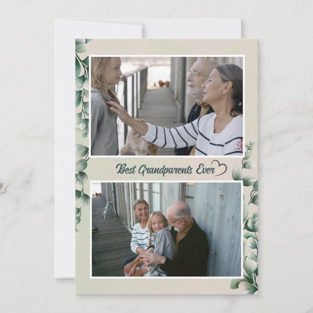 Eucalyptus leaf Grandparents photo Holiday Card (Front)