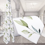 Eucalyptus Leaf Greenery Elegance White Wedding Tie<br><div class="desc">An elegant greenery wedding neck tie featuring green watercolor painted leaf stems against a pure white background. This tie has a clear background so you can add a background color of your choice.</div>