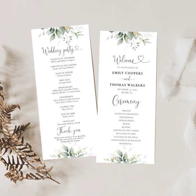 Eucalyptus Leaf Greenery Wedding Program Programme (Creator Uploaded)