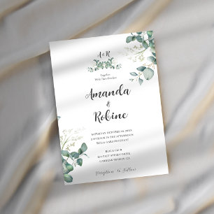 Eucalyptus Leaf Modern Elegant Simple Wedding Invitation