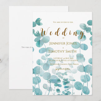eucalyptus leaf watercolour wedding invitation