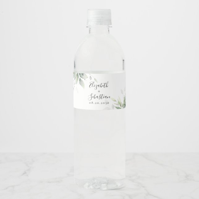 Eucalyptus Leaf Wedding Water Bottle Labels (Front)