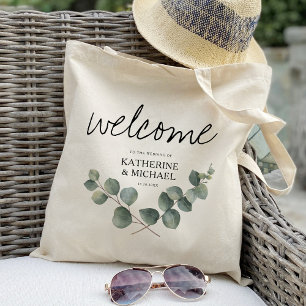 Eucalyptus leaf wedding welcome favour tote bag