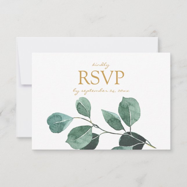 Eucalyptus Leaf with Meal Options RSVP Card Gold (Front)