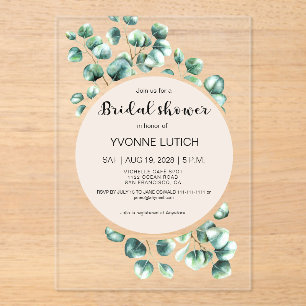 Eucalyptus Leafy Bridal Shower Acrylic Invitations