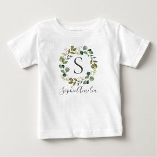 Eucalyptus Leafy Wreath Personalised Baby Name T-Shirt