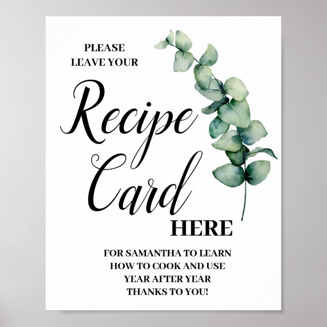Eucalyptus Leave Recipe Card Here Sign (Front)