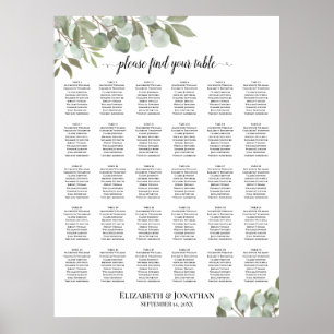 Eucalyptus Leaves 30 Table Wedding Seating Chart
