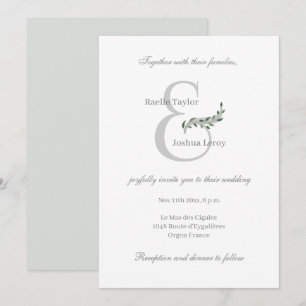 Eucalyptus Leaves Ampersand White Grey Wedding Invitation