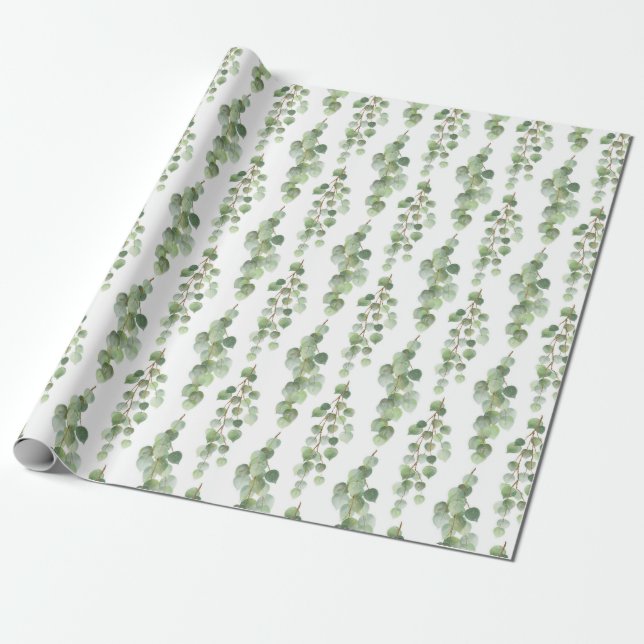 Eucalyptus Leaves and Branches Watercolor Pattern  Wrapping Paper (Unrolled)