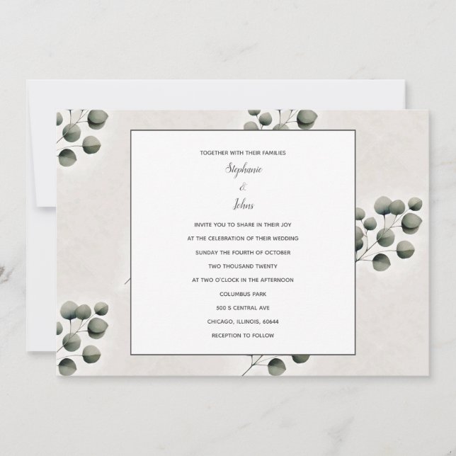 Eucalyptus Leaves Artsy Vintage Patterns Wedding Invitation (Front)