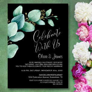 Eucalyptus Leaves Black Wedding Reception Invitation