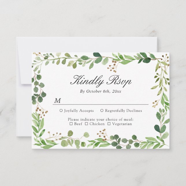 Eucalyptus Leaves Border Botanical Foliage RSVP Card (Front)