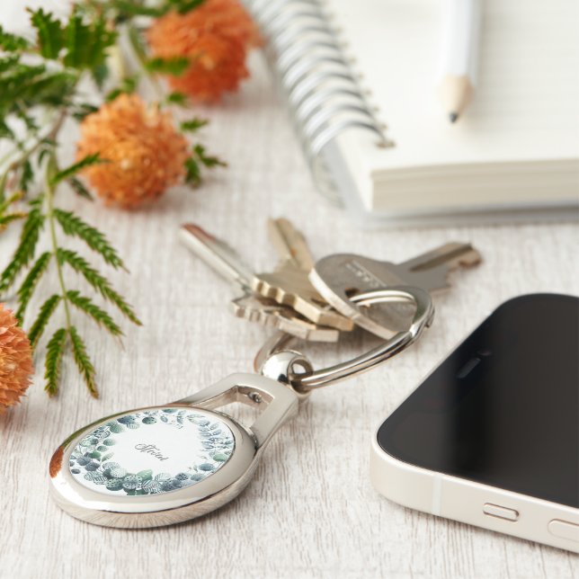 Eucalyptus Leaves Botanical Greenery Bridal Key Ring (Side)