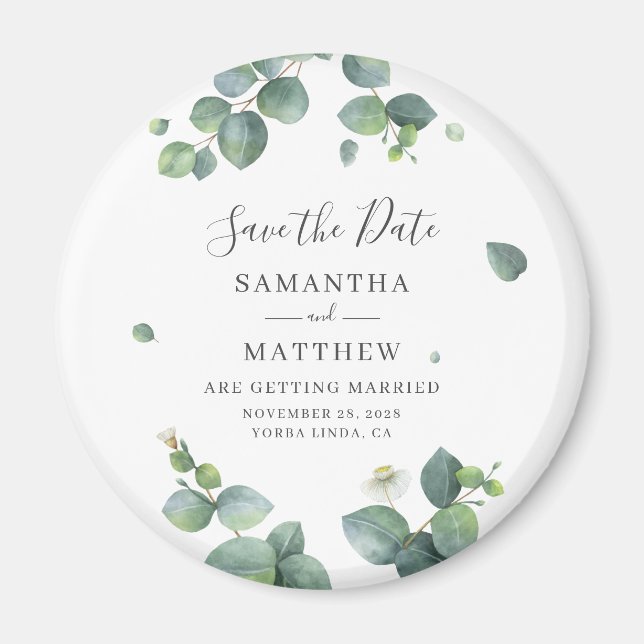 Eucalyptus Leaves Botanical Greenery Save the Date Magnet (Front)