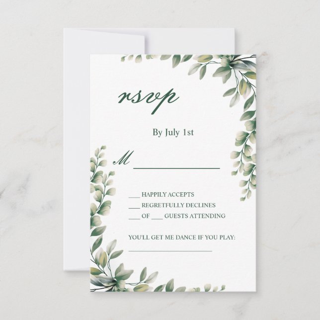 Eucalyptus leaves botanical rsvp wedding card (Front)