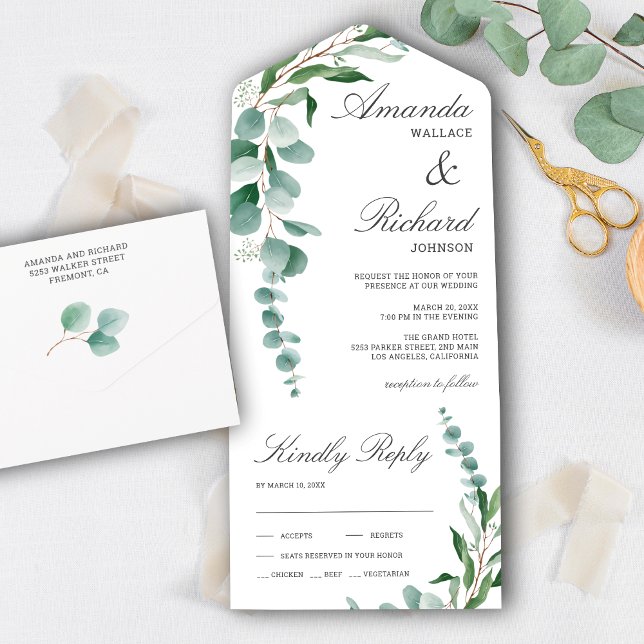 Eucalyptus Leaves Branch Foliage Wedding All In One Invitation (Creator Uploaded)