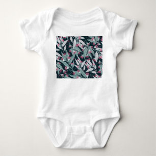 Eucalyptus leaves: dark floral seamless. baby bodysuit