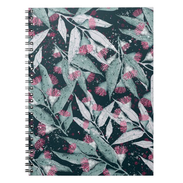 Eucalyptus leaves: dark floral seamless. notebook (Front)