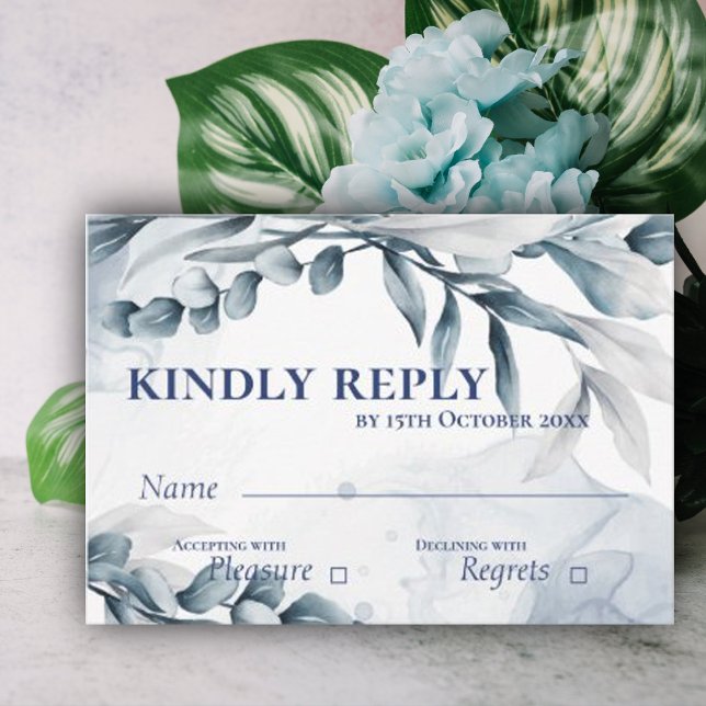 Eucalyptus Leaves Dusty Blue Elegant Wedding RSVP Card (Eucalyptus Leaves Dusty Blue Elegant Wedding RSVP Card)