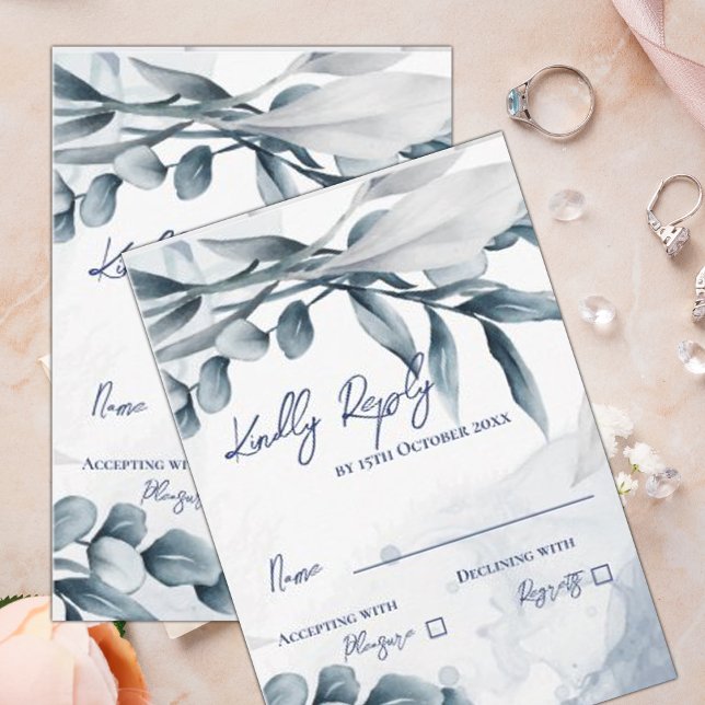 Eucalyptus Leaves Dusty Blue Elegant Wedding RSVP Card (Eucalyptus Leaves Dusty Blue Elegant Wedding RSVP Card)