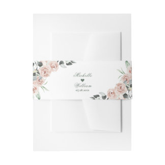 Eucalyptus Leaves Dusty Rose Floral Wedding Invitation Belly Band