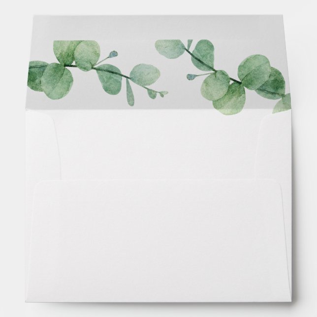 Eucalyptus Leaves. Elegant Modern Greenery Wedding Envelope (Back (Bottom))