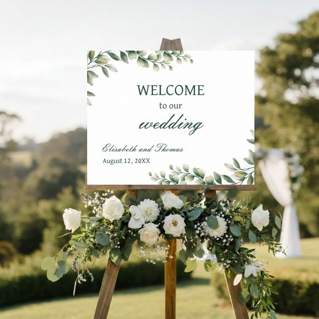 Eucalyptus Leaves Elegant Wedding Welcome Sign (Creator Uploaded)
