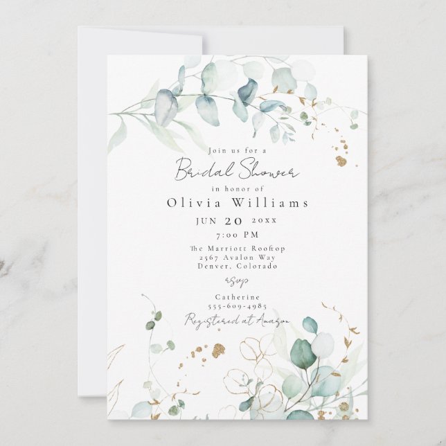 Eucalyptus leaves & foliage Bridal Shower Invitation (Front)
