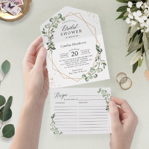 Eucalyptus Leaves Geometric Recipe Bridal Shower All In One Invitation