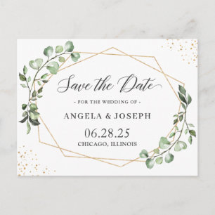 Eucalyptus Leaves Geometric Wedding Save the Date Invitation Postcard