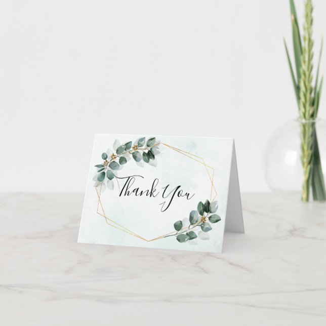 Eucalyptus Leaves Geometric Wedding Thank You Card (Front)