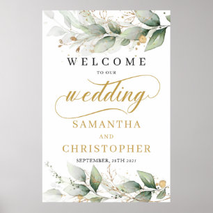 Eucalyptus leaves gold boho wedding welcome sign