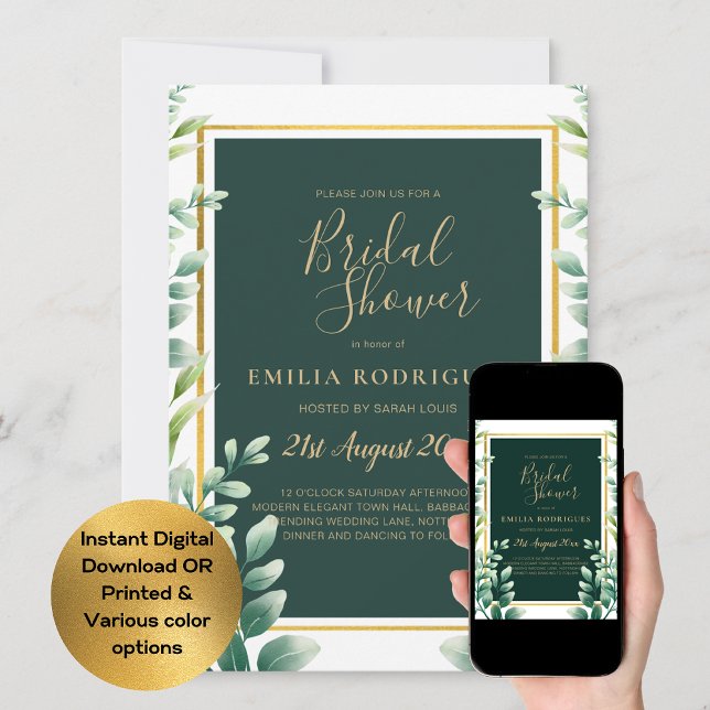 Eucalyptus Leaves GOLD Bridal Shower Invitation (Creator Uploaded)